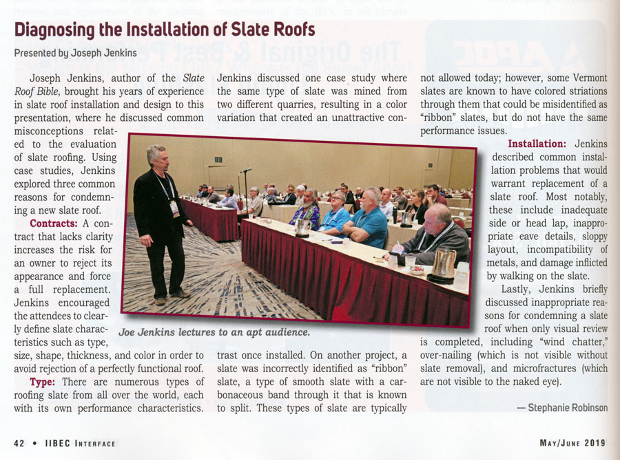 Joseph Jenkins speaking on the subject of slate roofs at the 2019 IIBEC conference in Orlando, Florida.
